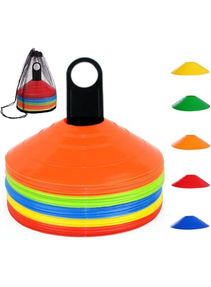 Diomos Soccer Cones (50 Pcs), Disc Cone Agility Training Sports Cone Plastic with Carry Bag & Holder for Football Basketball Drills Field Markers, (5 Colors) - Image 1